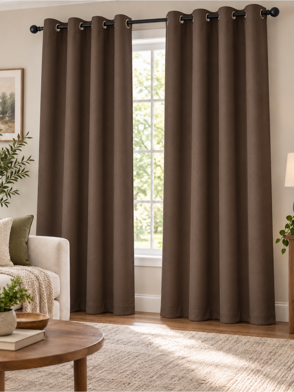Brown Blackout Grommet Curtain set